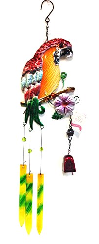 Bejeweled Display Beautiful Parrot w/ Stained Glass Wind Chimes Bell