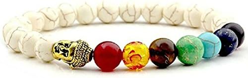 Dxarmony 7 Chakras Buddha Head Bracelet Bracelet, Reiki Healing Balancing Round Beads