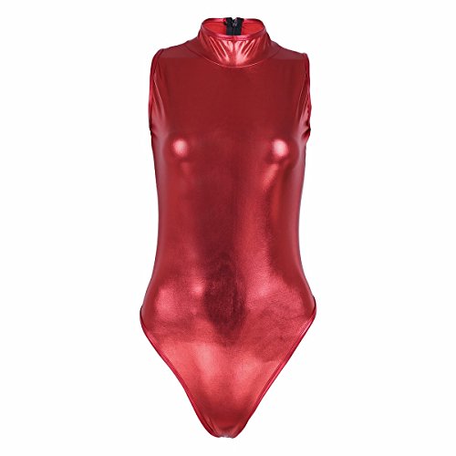 iiniim Women's Wet Look One-Piece High Cut Sleeveless Leotard Bodysuit Clubwear