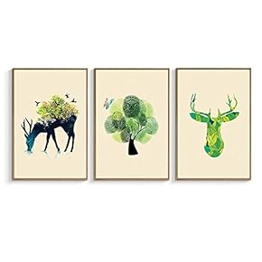 Deer And Nature - 3 Panel Framed Canvas