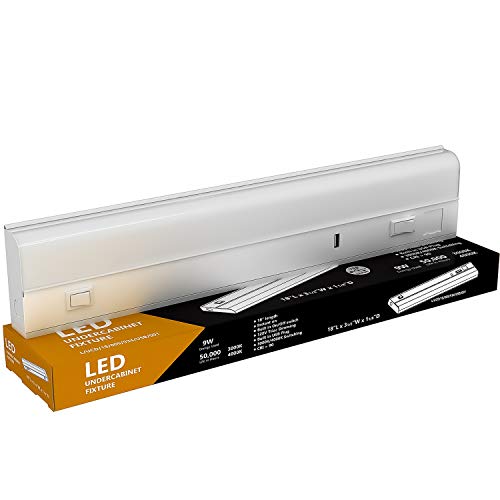 LED Under Cabinet Lighting – USB Charger, 9 Watt, 18″ Inch, 3000K or 4000K Switchable, CRI>90, Metal Hard Wired Light, 18in