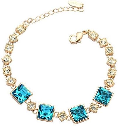 Gorgeous Clear Cubic Zirconia and Sapphire Blue Crystal Square Link Bracelet 6.3" Long with 2" Extender