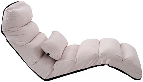 Picotech Lazy Sofa Chair Faux Suede Sponge Metal Skeleton Beige Soft Comfortable Plush Stylish Durable Sturdy Memory Foam Adjustable Backrest Easy Storage Reading Movie Games Office Home