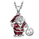 NinaQueen Santa Claus 925 Sterling Silver Pendant Necklace with Peace Sign, Jewelry Gifts for Her