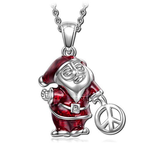 NinaQueen Santa Claus 925 Sterling Silver Pendant Necklace with Peace Sign, Jewelry Gifts for Her