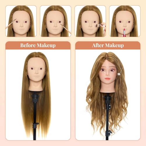 Neverland Hairdressing Head 24 Inches 50% Real Hair Styling Head Mannequin Mannequin Doll for Hairdressing with Stand + DIY Styling Accessories | Hairdressing Mannequin Head with Table Stand and Hair Braids Set