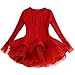 Christmas Sweater Dresses for Girls Ruffle Sweater Long Sleeves Tutu Dress Stitching Knitting Pullover Tops for Kids (Red,120)