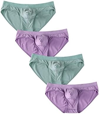 David Archy Men's 4 Pack Wide Waistband Bikini Briefs(XL,Green/Purple-Modal)