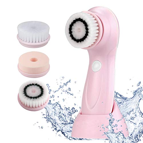 Facial Cleanser Brush, 3 in 1 Electric Rotating Facial Cleansing Brush USB Rechargeable Sonic Face Cleaners Scrubber SPA Skin Care Tool Beauty Instrument ((Pink)