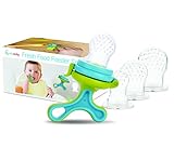 Fresh Food & Fruit Pacifier Baby Feeder – 3 Different Sized Silicone Pacifiers | Great Baby Teether | Childproof Side Clip to Keep Pacifier Securely Closed | Silicone Sac Feeder