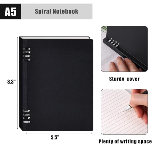 BOOKNOW Black Spiral Notebook A5, College Ruled Flexible Cover Spiral Notepad 80 Sheets/160 Pages for Home School Office
