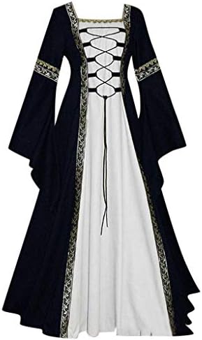 Bokeley Women Medieval Renaissance Dress Lace Up Vintage Floor Length Cosplay Costume Retro Gown Long Dress