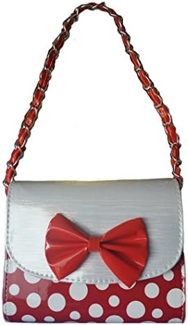 Minnie Mouse Style Polka Dots Girl Mini Handbag with Handle and Additional Shoulder Strap (Red)