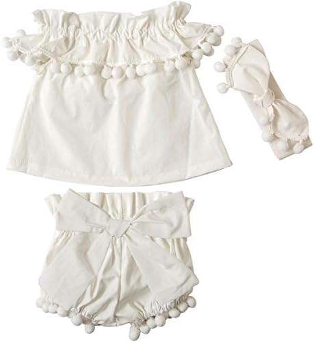 meDolove Baby Girl Outfits with Headband Cotton Ruffled Shirt +Pom Short Sets Clothes Valentines Day Easter Outfits