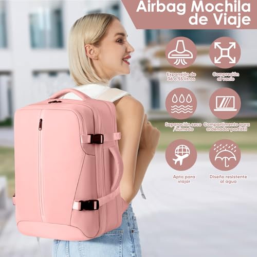 Viaje de Mochila al Vacío con Bombas Aire Eléctricas, 36-55L Expandible, Separación húmeda y seca, con Bolsa de Aire Antirrobo para Viajes