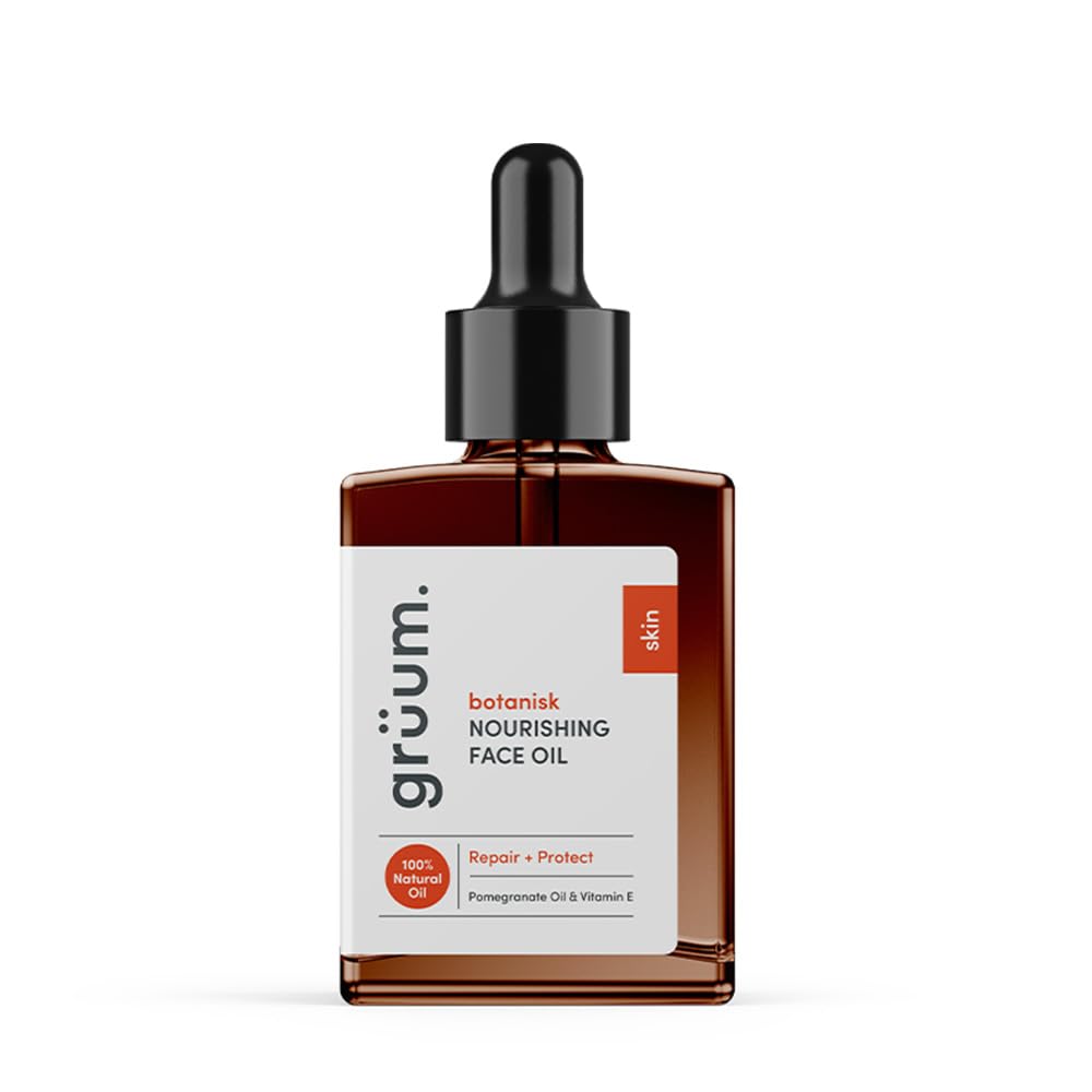 grüum Nourishing Face Oil 30ml - 100% Natural Facial Oil for Dry Skin - Reduces Dark Spots & UVB Damage - Anti ageing Face oils for Women with Rosehip Oil, Pomegranate Oil & Vitamin E