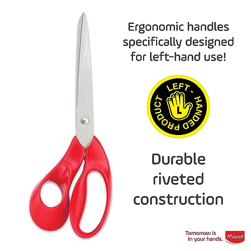 Maped Expert Left Handed Scissors, Stainless Steel Blades, 21cm/8.25-Inch, Red Handles (068650) 4