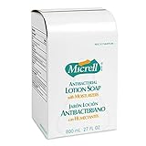 MICRELL Antibacterial Lotion Soap, Gold, 800 mL Soap Refill for MICRELL Bag-in-Box Push-Style Dispenser (Pack of 6) - 9756-06
