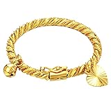 UM Jewelry Gold Plated New Born Baby Charm Bracelets for Girls and Boys with Heart Leaf,Bell 4.33
