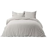 Bedsure 55%/45% Linen & Cotton Duvet Cover Set Twin Size Greige Soft Breathable Comforter Cover Set 2 Piece Lightweight Bedding Sets Idea for Summer