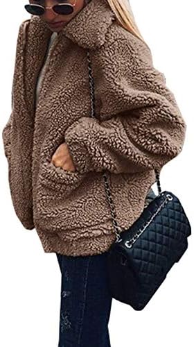 Hifanmall Women Long Sleeve Fleece Coat Fuzzy Faux Shearling Zipper Casual Oversized Outwear Jackets
