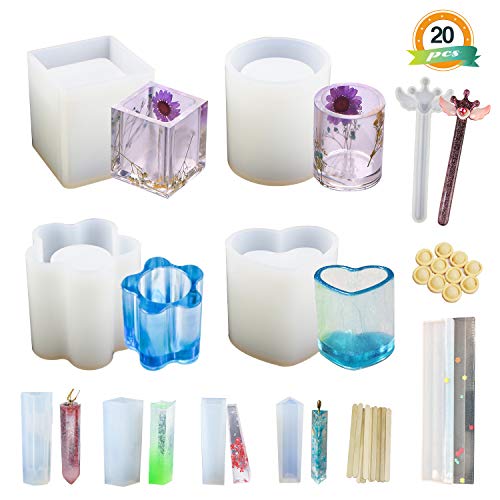 10 Pack Resin Molds LET'S RESIN Silicone Molds for Resin, Include Round,Square,Flower, Heart Shaped Epoxy Molds, Jewelry Pendant Molds and Ruler Resin Molds