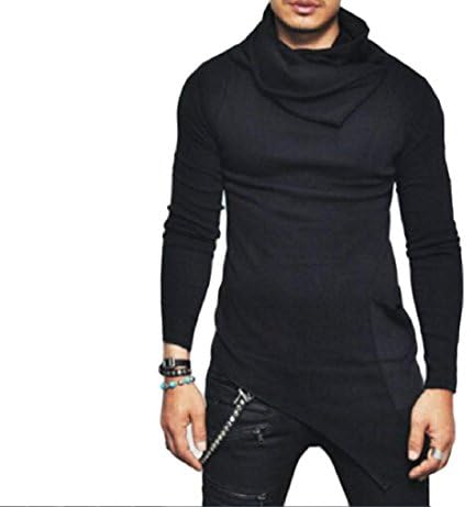 Sweetly Men Piles Collar Irregular Pure Color Casual Pullover Tunic Top Black 2XL