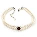 2 Strand Light Cream Imitation Pearl CZ Wedding Choker Necklace (With Ruby Red Coloured Central Stone)