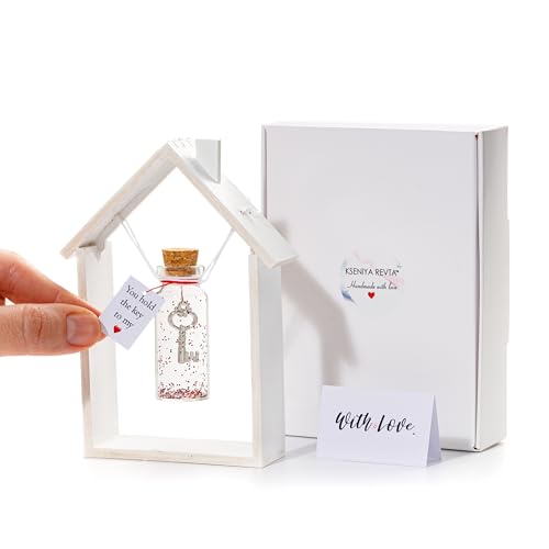 Kseniya Revta You Hold the Key to My Heart Anniversary Present for Wife or Husband - Love Message in a Bottle Gift for Christmas and Valentine's Day ((04) In White Wood Frame)