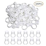 SUMAJU Disposable Plastic Glue Rings,100Pcs Make up Glue Rings Tattoo Glue Holder Nail Art Eyelash Extension Rings (White)