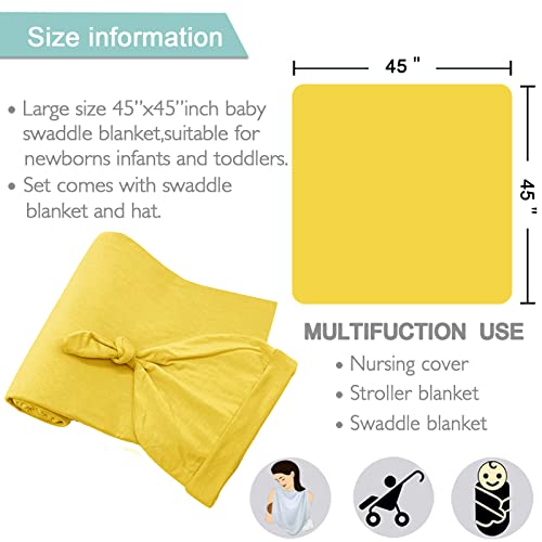 OWLOWLA Swaddle Blanket and Hat Set Newborn Swaddle Wrap Baby Receiving