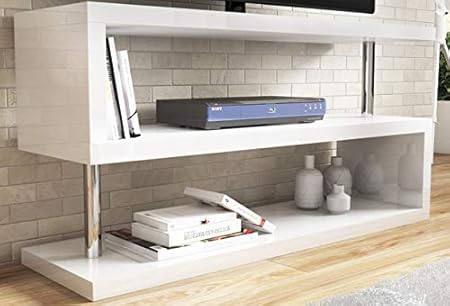 HEERA MOTI INTERIORS HMI TV Unit Laminated in Z Design with Stainless Steel Pipe (White)