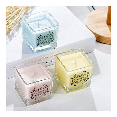 Guomao Square Smokeless Glass Soy Scented Candle Indoor Fresh Air Lavender Aroma (Color : Night Scent)