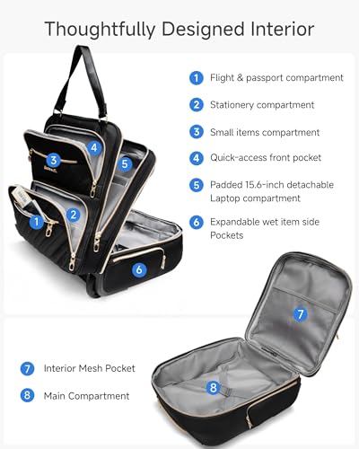 LUGGEX Carry On Luggage Bag with Front Open Laptop Compartment - 16 Inch Lightweight Softside Suitcase with Wheels - Stylish Underseat Travel Luggage for Women Men Business, Short Trip (Black)