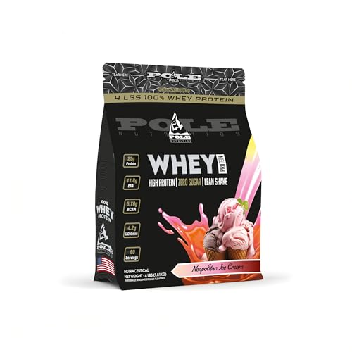 Pole Nutrition Whey Protein | Lean Muscle Shake | High Protein, Zero Sugar (1.81 Kg) | Supports Recovery & Muscle Growth (4 Lbs, NEPOLITAN ICE CREAM)