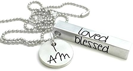 Artisan - I am Blessed Enough Worth it Loved - Four Sided Solid Bar Necklace - Hand Stamped Jewelry - Personalized Jewelry