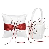 Remedios 2 Heart Rhinestones Ivory Satin Flower Girl Basket And Ring Pillow Set