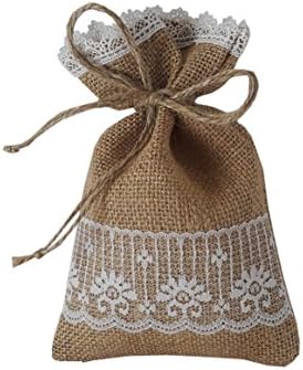 Rustic Burlap Lace Wedding Favor Bag 5x7 inches Drawstring Pouch 10 pcs