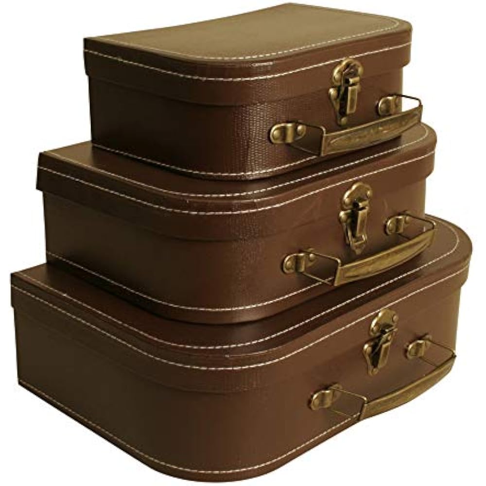 Brown Paperboard Suitcases Set Of 3 Decorative Storage Box Antique
