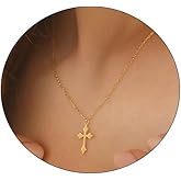 LEXODY Cross Necklace for Women 14K Gold Chain Necklace Dainty Beaded Cross Necklace Gold Necklace Cross Pendant Necklace Simple Cute Necklaces for Women Tiny Necklace for Women