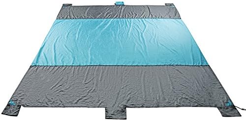 Beach Blanket Waterproof Sand Free 201T Nylon Taffeta Fabric Ripstop Compact Outdoor Picnic Mat Grey and Blue 8.86x6.89ft Includes 4 Metal Pegs and 6 Pockets