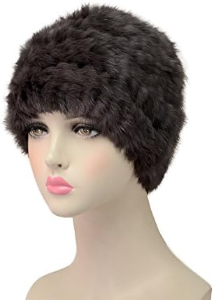 Metrekey Womens Winter Snow Hats Real Rabbit Fur Cap Cold Weather Ladies Beanies Coffee