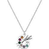 Sportybella - Artist Paint Palette and Brush Charm Pendant Necklace, Silver Plated Multi-Colored Rhinestone, Gift for Painters and Those Who Love Arts, Necklace for Women