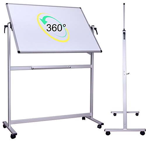 48 x 36 inch Double Sided Magnetic Revolver Rolling Dry Erase Board Easel, Mobile Standing Presentation Whiteboard Writing Board on Aluminum Stand with Marker Tray