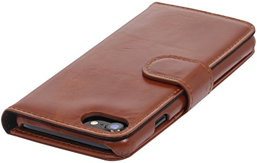 StilGut Talis, Wallet-Case with Slots, Genuine Leather Cover for iPhone 8 & iPhone 7 (4.7"), Cognac Brown