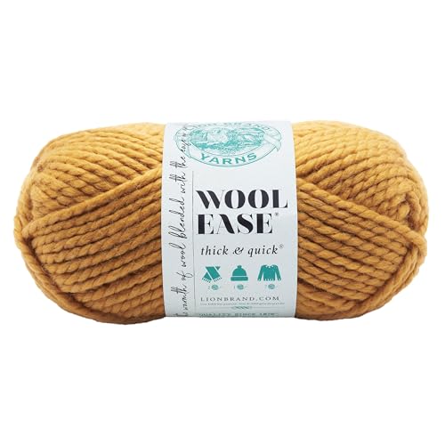 Lion Brand Yarn Wool-Ease Dhick & Quick Acrylgaren, kleur: Groenkool, 21,59 x 9,53 x 9,53 cm, acryl, mosterdkleurig, 21,59 x 9,525 x 9,525 cm
