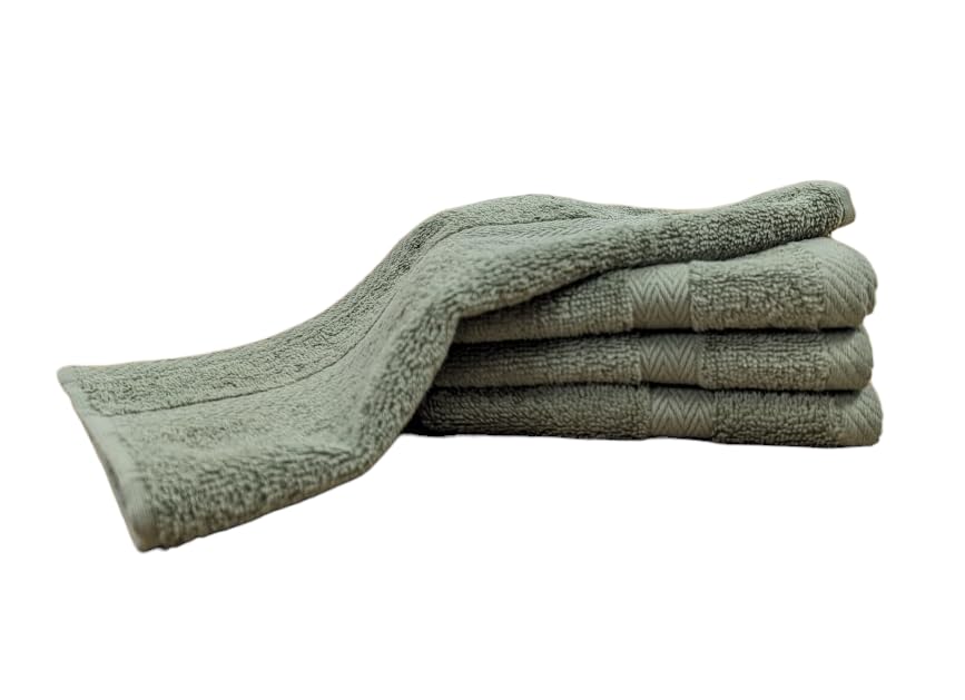 Bentley Priory Luxor Spa Towel 4 Pack of Face Flannels made from Absorbent 600 GSM Combed Cotton Multi Packs of Wash Cloths (SAGE GREEN)