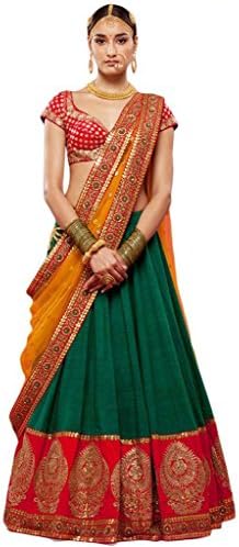 ShreeBalaji Enterprise Women's Bhagalpuri Style Gowan Lehenga Choli Freesize Red_Green