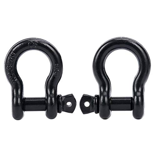 FreeTec Bow Shackles, 4.75 Tons (9,500 Lbs) Heavy Duty Galvanized Lifting Shackles, 2 Pack for Lifting Towing Construction 4x4 Offroad Recovery