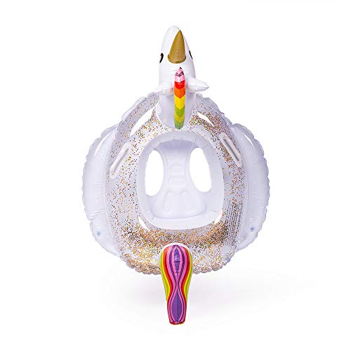 WISHTIME Unicorn Pool Float Toys - 2019 Summer Baby Inflatable Unicorn Pool Float with Glitters Infant Swimming Ring Boat for 6-36M